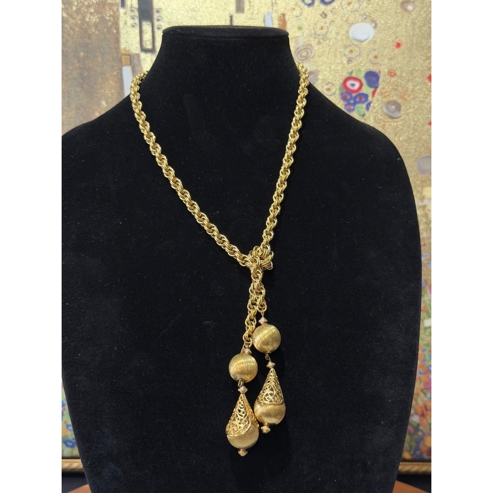 Vintage Monet Bolero Lariat Style Necklace Gold Tone‎ Chunky Statement Classic